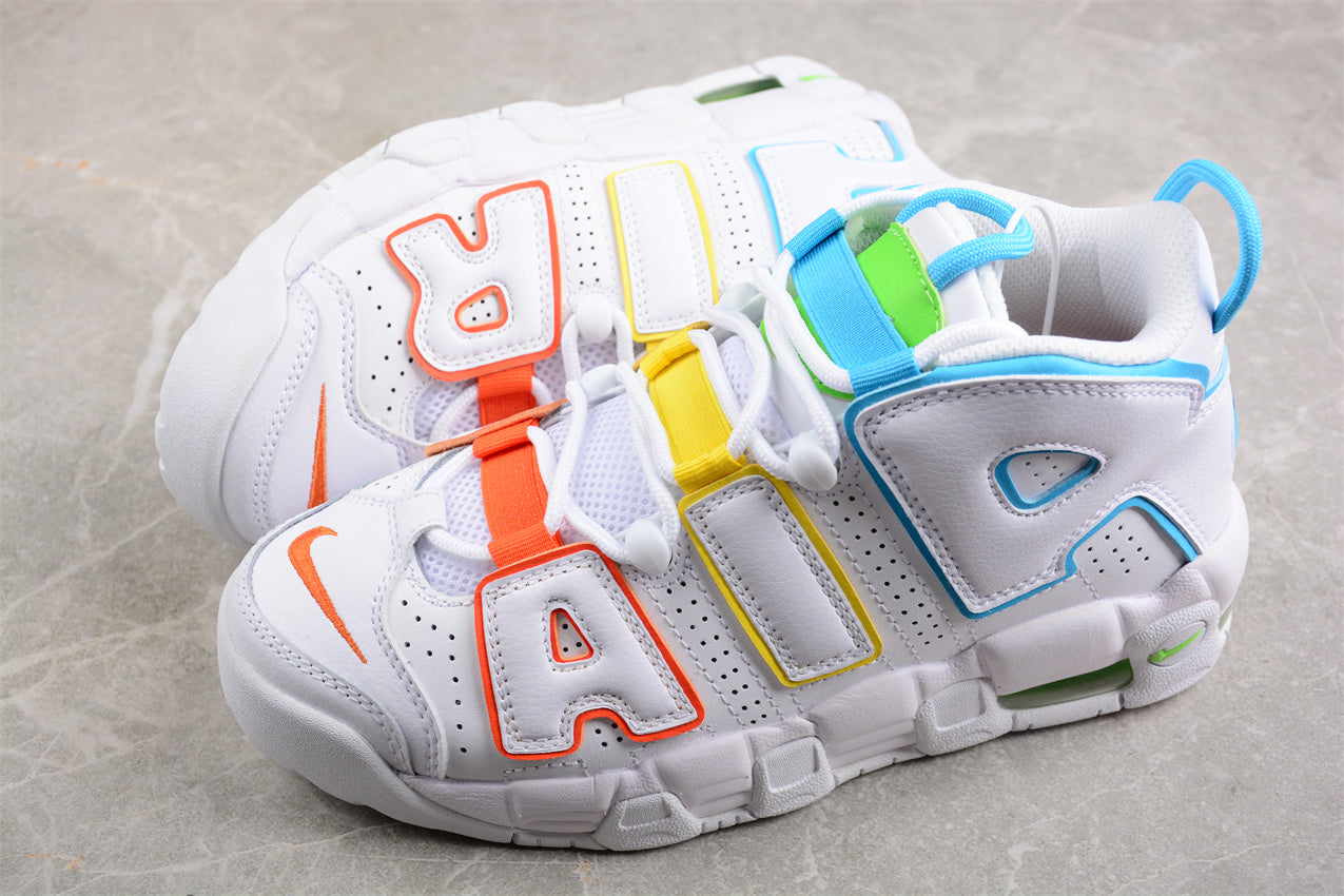 Nike Air More Uptempo BG White/Baltic Blue-Opti Yellow close up both