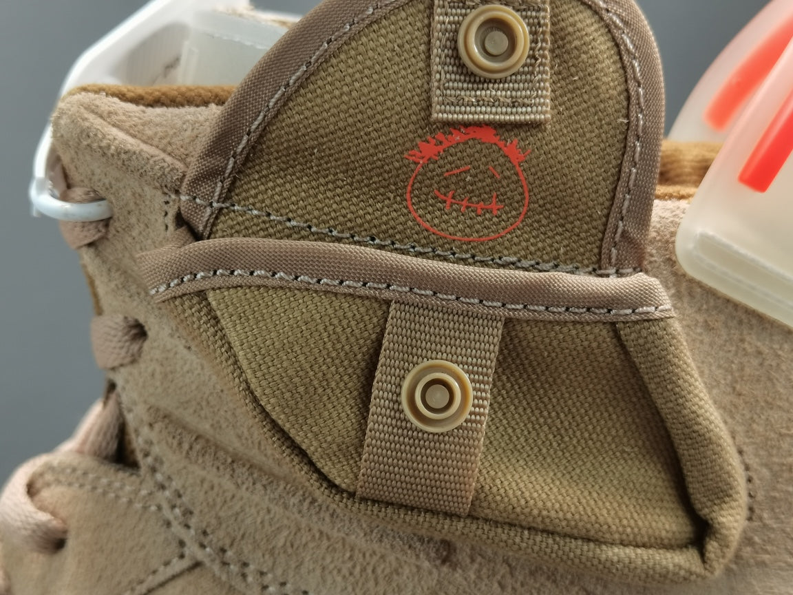 Travis Scott x Air Jordan 6 Retro ‘British Khaki’ close up Cactus Jack
