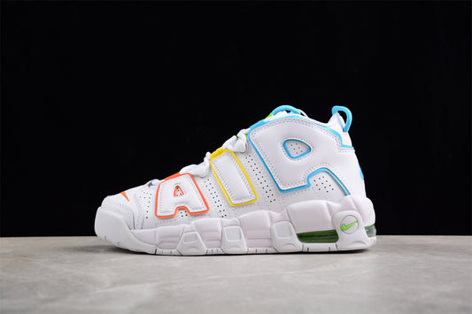Nike Air More Uptempo BG White/Baltic Blue-Opti Yellow close up