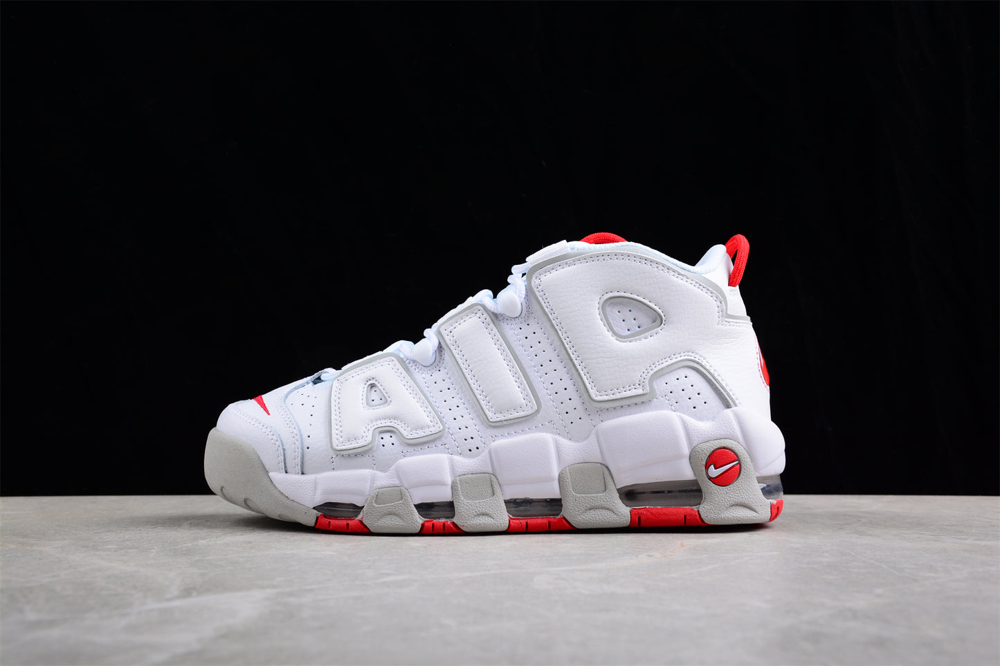 Nike Air More Uptempo ‘96 White Grey Red’ close up