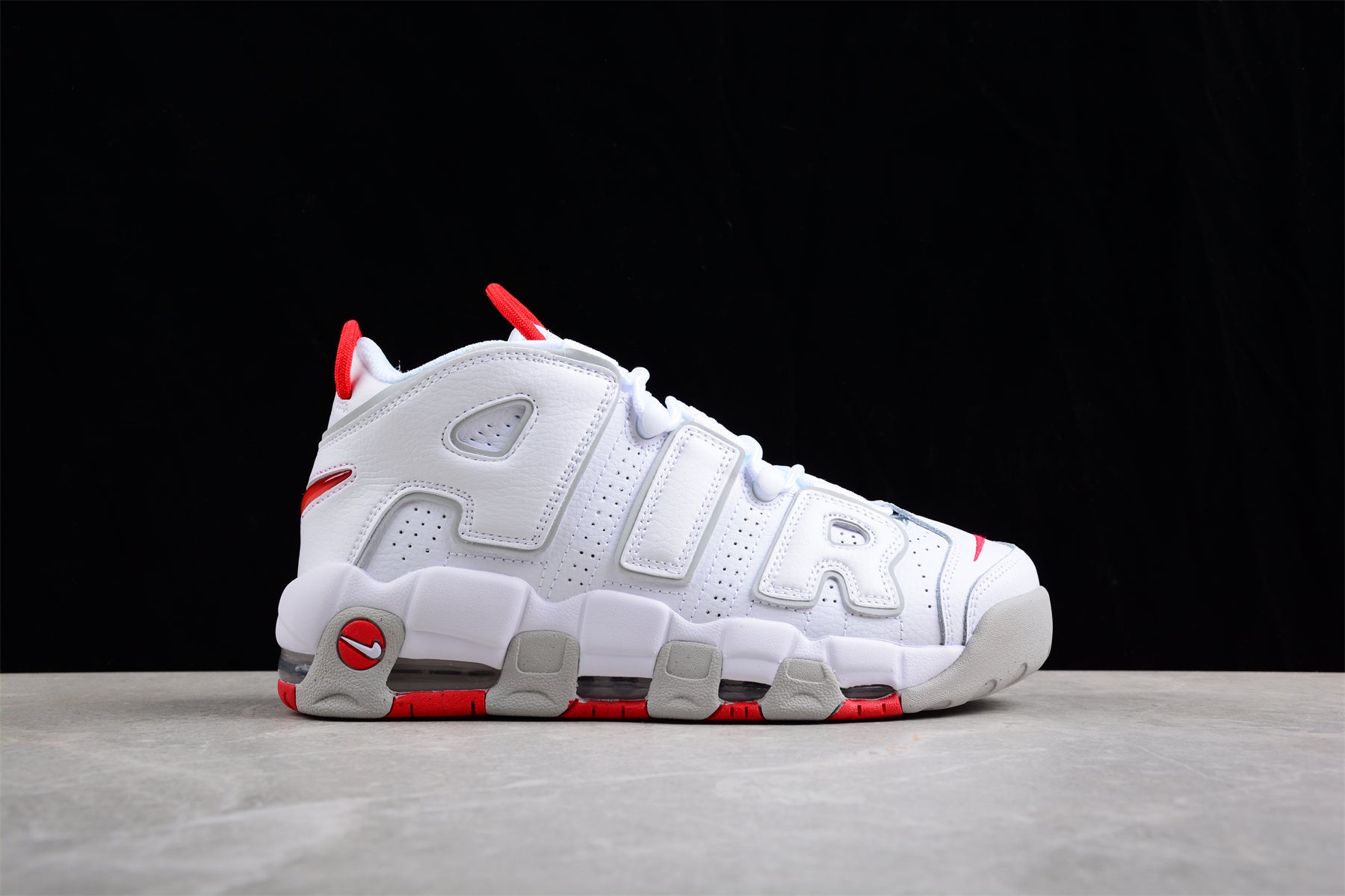 Nike Air More Uptempo ‘96 White Grey Red’ close up right
