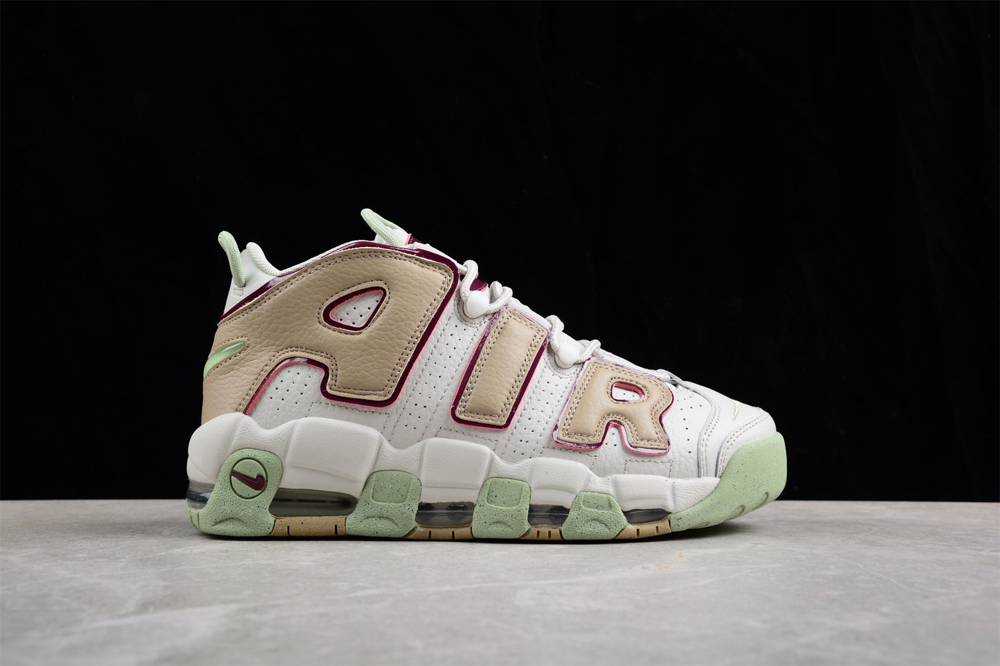 Nike Air More Uptempo Light Bone/Dark Beetroot close up right