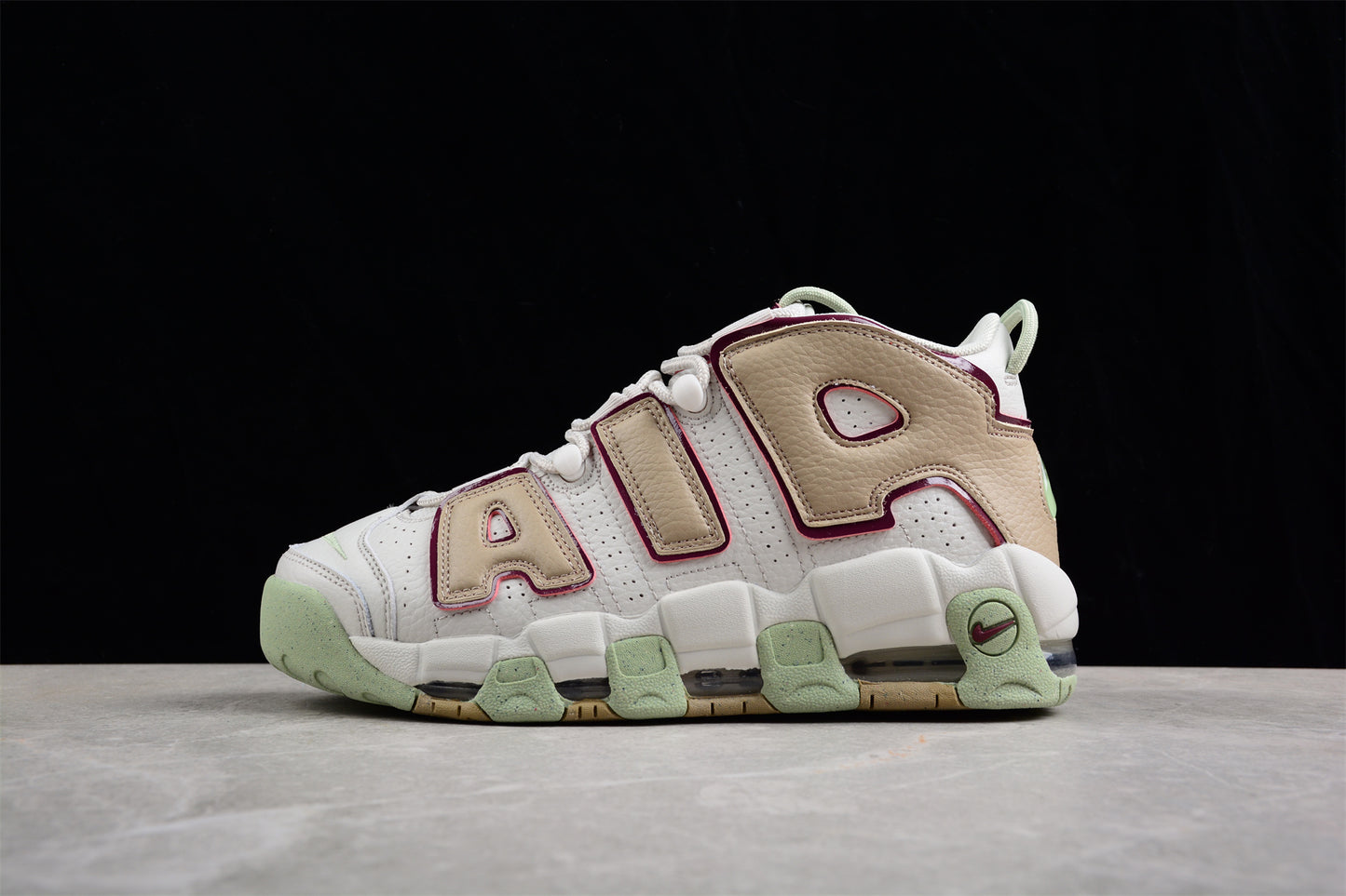 Nike Air More Uptempo Light Bone/Dark Beetroot close up