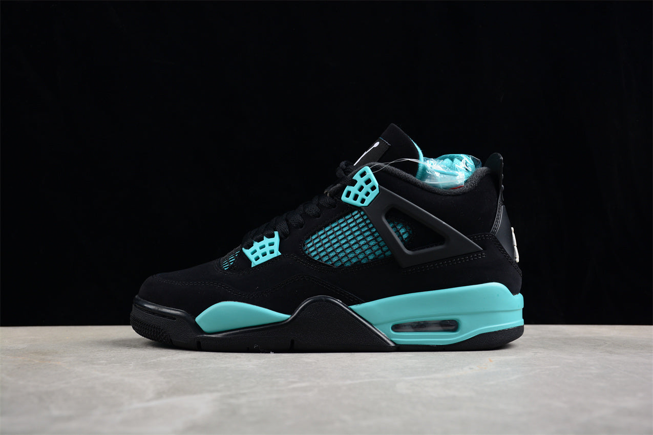 Black and teal sneaker on a dark background