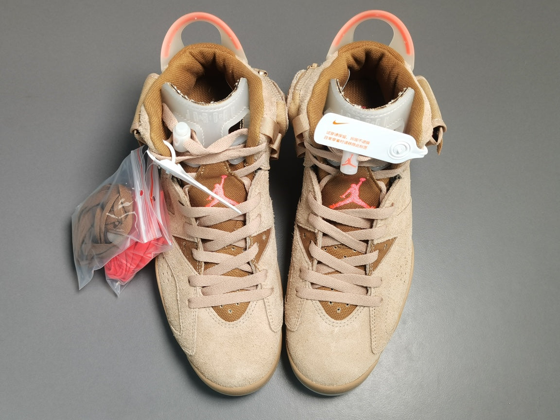 Travis Scott x Air Jordan 6 Retro ‘British Khaki’ close up both